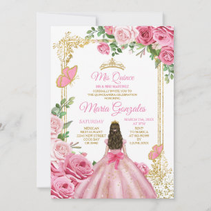 Invitation Rose Mis Quince 15 Anos Butterfly Gold Crown