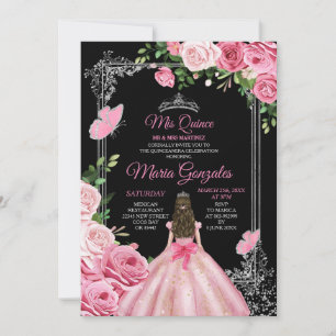 Invitation Rose Mis Quince 15 Anos Papillon Couronne Argent