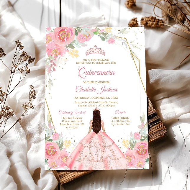 Invitation Rose Mis Quince Quinceanera (Créateur téléchargé)