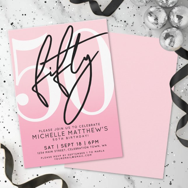 Invitation Rose Moderne 50e Anniversaire (Pink Modern 50th Birthday Invitation )