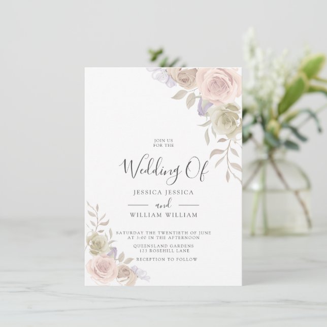 Invitation Rose moderne branché Dusty Blush Wedding Invitatio (Debout devant)