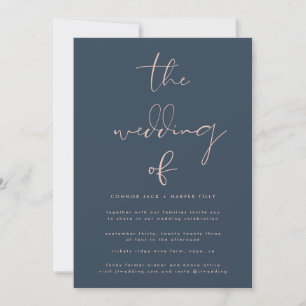 Invitation Rose moderne Dusty Mariage bleu marine