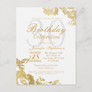 Invitation Rose moderne élégant Floral Gold Birthday