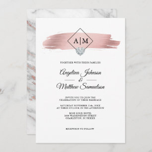 Invitation Rose moderne élégant Gold Marble Mariage Coeur