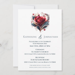 Invitation Rose moderne en forme de coeur
