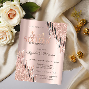 Invitation Rose moderne Gold Black Parties scintillant Drips 