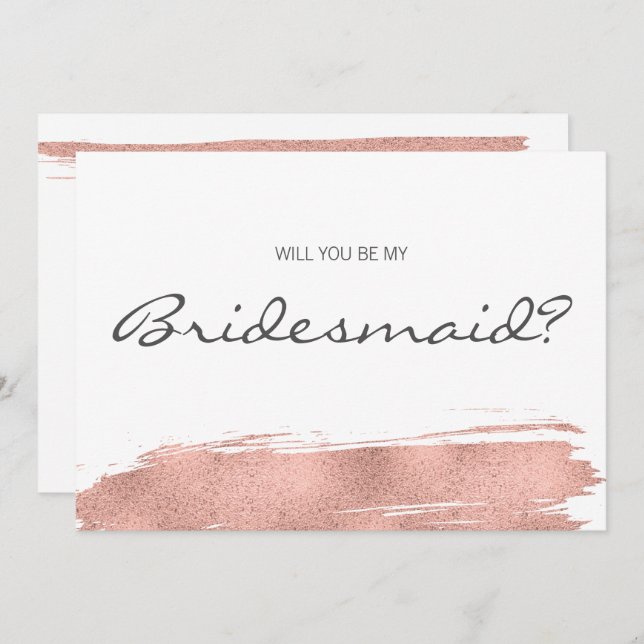 Invitation Rose moderne Gold Brusch Be My Bridesmaid Card (Devant / Derrière)