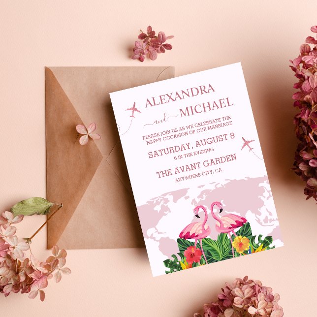 Invitation Rose moderne Gold Destination Passport Mariage Inv (Créateur téléchargé)