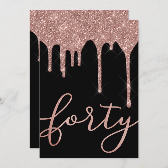 Invitation Rose moderne Gold Drives 40th Birthday (Devant / Derrière)