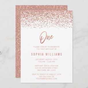 Invitation Rose moderne Gold Faux Parties scintillant 1er ann