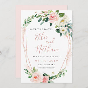 Invitation Rose Moderne Gold Floral Wreath Enregistrer La Dat