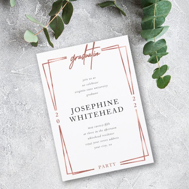 Invitation Rose moderne Gold Graduation Party (Créateur téléchargé)