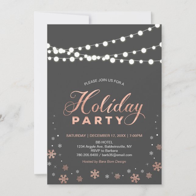 Invitation Rose moderne Gold Holiday Party (Devant)