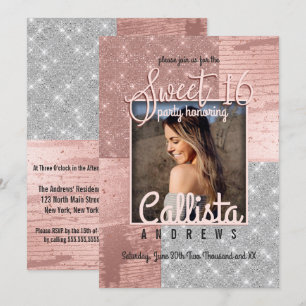 Invitation Rose moderne Gold Parties scintillant argent  phot