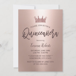 Invitation Rose moderne Gold Princesse Quinceanera 15 Anniver