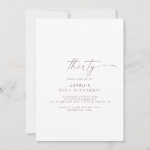 Invitation Rose moderne Gold Script 30e fête d'anniversaire
