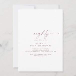 Invitation Rose moderne Gold Script 80e fête d'anniversaire