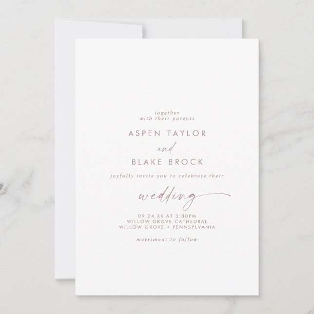 Invitation Rose moderne Gold Script Couple & Parents Mariage (Devant)