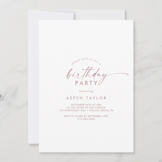 Invitation Rose moderne Gold Script fête d'anniversaire (Devant)