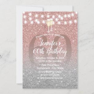 Invitation Rose moderne Gold & Silver Parties scintillant 60e
