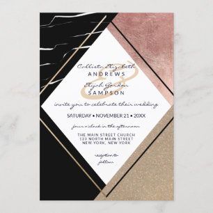 Invitation Rose moderne marbre d'or Mariage triangle géométri