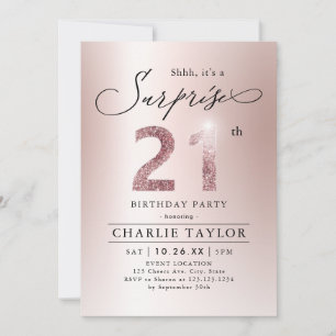 Invitation Rose moderne or adulte surprise 21e anniversaire