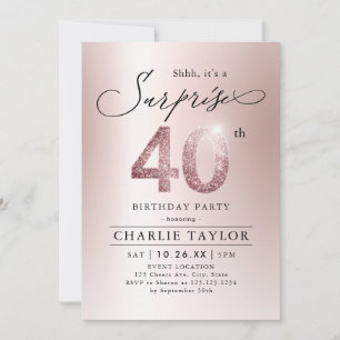 Invitation Rose moderne or adulte surprise 40e anniversaire