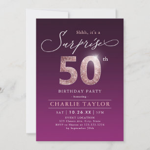 Invitation Rose moderne or violet surprise 50e anniversaire d