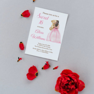 Invitation Rose moderne Ours en Teddy Sweet sixteen 16 Annive