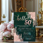 Invitation Rose moderne Parties scintillant or Drips Vert 50e<br><div class="desc">Moderne,  chic et glamour,  avec parties scintillant,  un arrière - plan vert.</div>