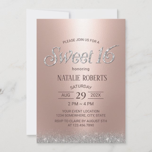 Invitation Rose moderne Parties scintillant or Luxury Sweet 1 (Devant)