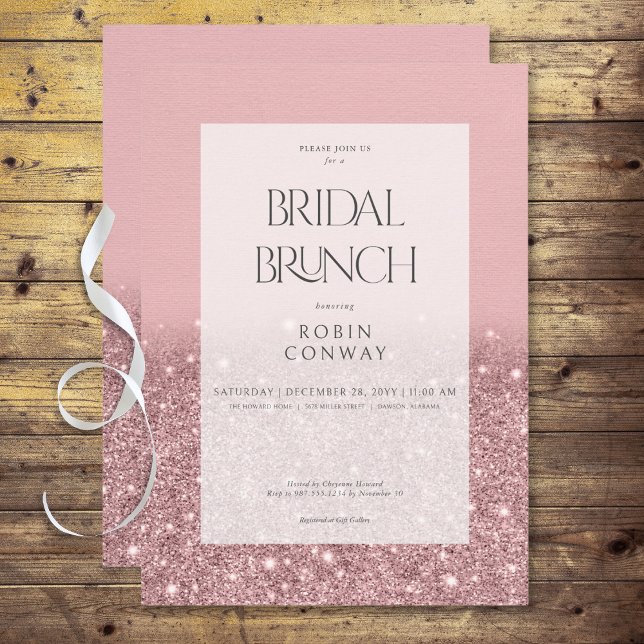 Invitation Rose moderne Pink Glam Parties scintillant Brunch  (Modern Rose Pink Glam Glitter Bridal Brunch Invitation)