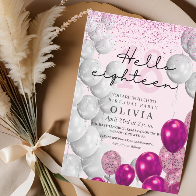 Invitation Rose moderne rose 18e anniversaire Parties scintil (Créateur téléchargé)