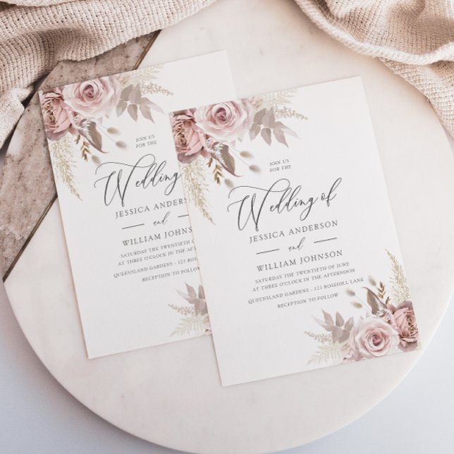 Invitation Rose moderne tendance Dusty Blush Floral Mariage (Créateur téléchargé)