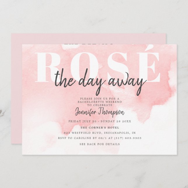 Invitation Rosé moderne toute la journée Blush Bachelorette W (Devant / Derrière)