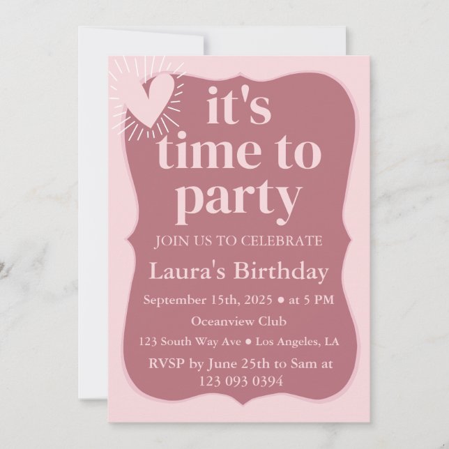 Invitation Rose moderne Wavy Gold & Blush Rose Anniversaire (Devant)