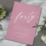 Invitation Rose muet | Fille moderne femmes 40e anniversaire<br><div class="desc">Invitations de 40ème anniversaire simples mais élégantes avec en-tête "quarante" texte dans une police de script. Police blanche sur un arrière - plan rose-violet.</div>