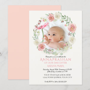 Invitation Rose n ivoire Roses Wreath Annaprashan Baby Girl