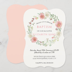 Invitation Rose n Rose Rose Rose Wreath Infant Baptême bébé f