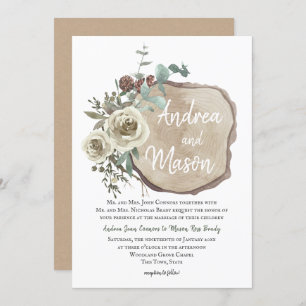 Invitation Rose naturel de tranche de bois et Mariage d'eucal