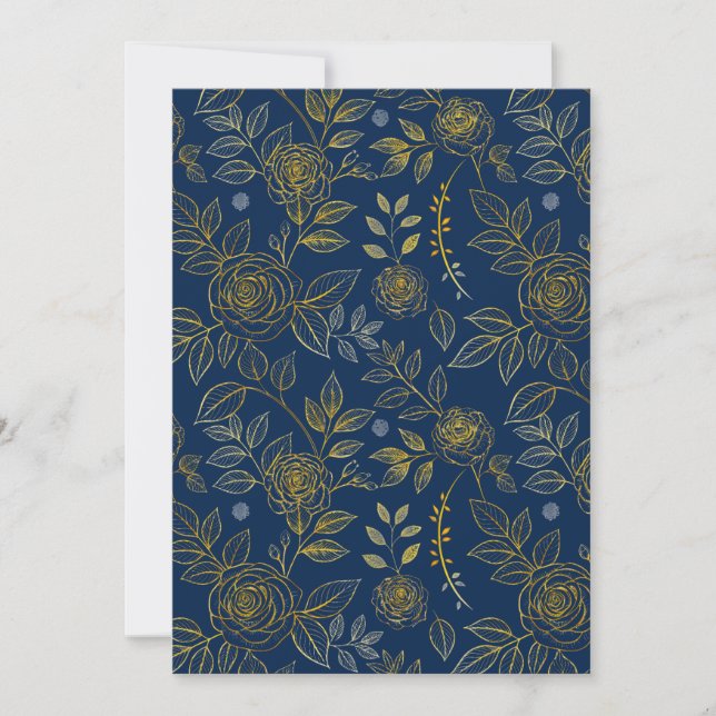 Invitation Rose Navy et Or – Motif Botanique Sans Couture (Devant)