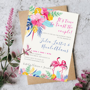Invitation Rose Navy Tropicale Fête de Fiançailles en Forêt S