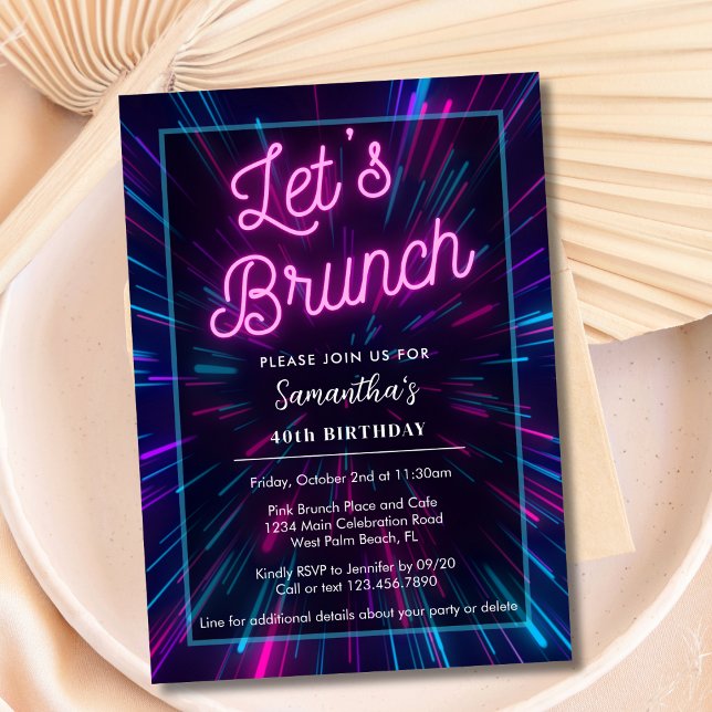 Invitation Rose Néon et Noir Faisons Brunch Toute Fête Événem (Créateur téléchargé)