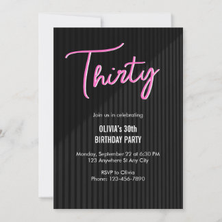 Invitation Rose Néon Rétro 30e Anniversaire
