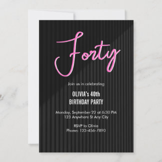 Invitation Rose Néon Rétro 40e Anniversaire