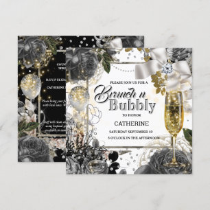 Invitation Rose noir blanc argent shabby chic parties scintil