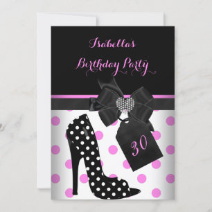 Invitation Rose Noir Blanc Cœur Points Chaussure à talons Ann