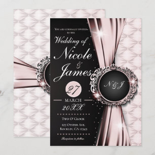 Invitation Rose Noir & Blanc Élégant Mariage de Luxe ou Événe