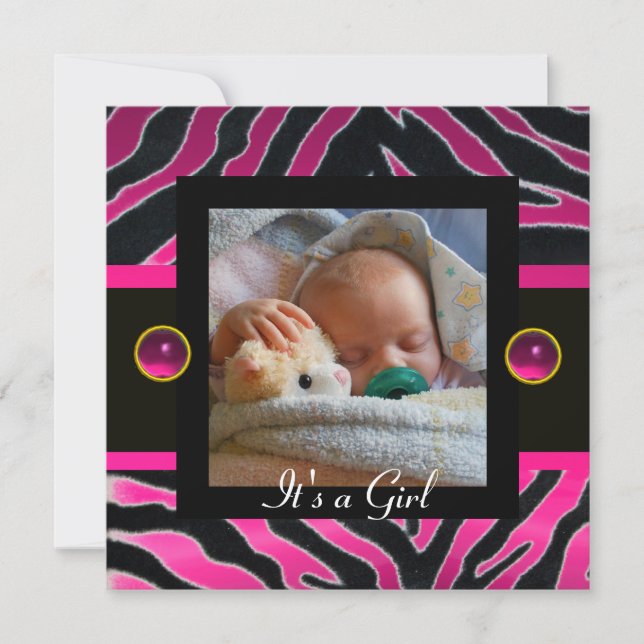 Invitation ROSE NOIR BLANC ZEBRA FUR Modèle photo (Devant)