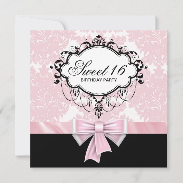 Invitation Rose Noir Damask Sweet 16 Anniversaire (Devant)